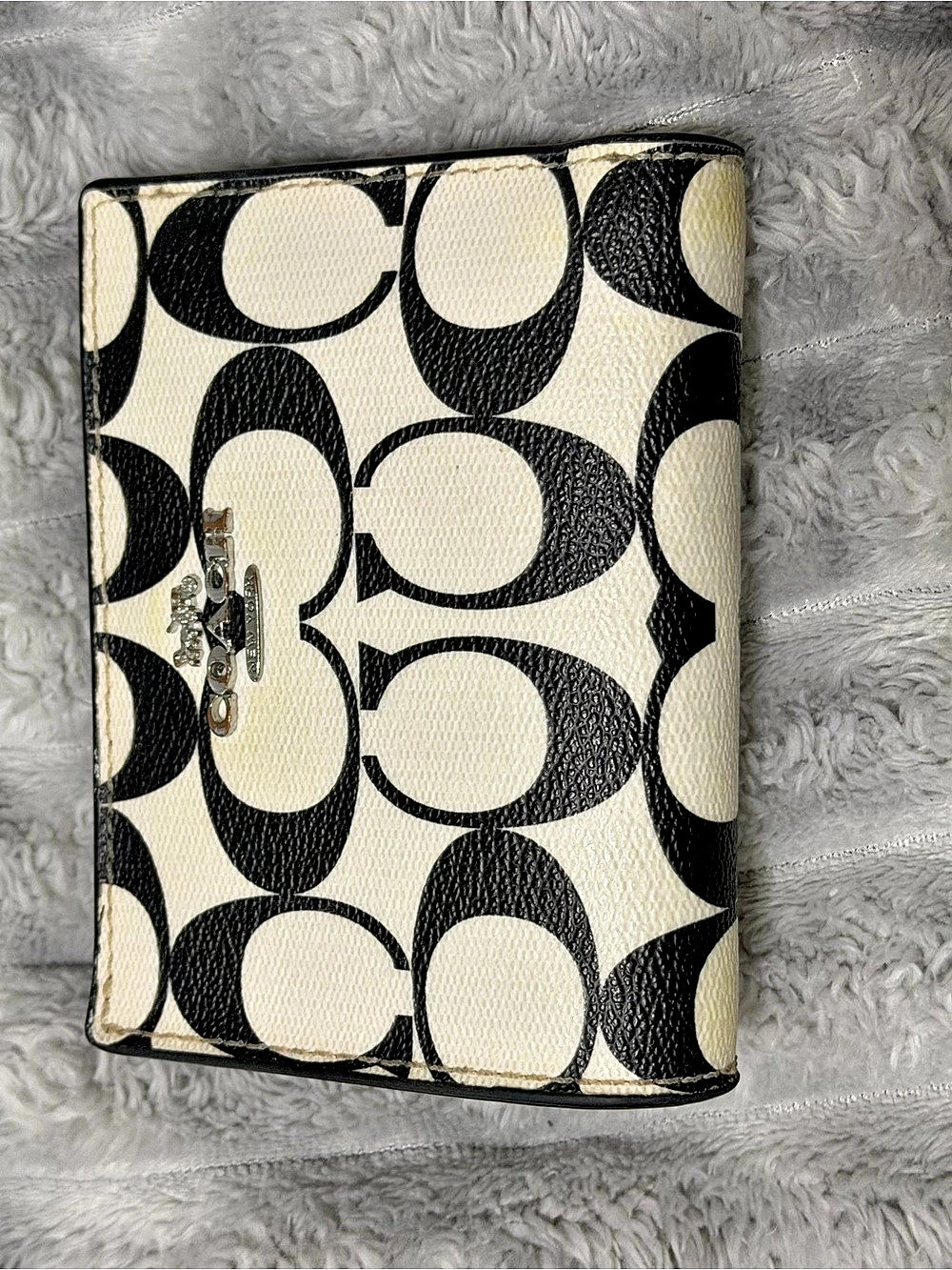 COACH Medium Corner Zip Wallet In Signature Canvas Black & Cream